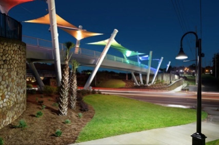 Capital Cascades Connector Bridge canopy, with LED Lighting (Photography credit: Adam Cohen)
 caption=